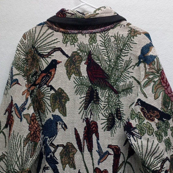 Vintage 80s-90s It’s In The Bag Unge-Potch-Ket Tapestry Bird/Floral Cardigan - Picture 7 of 7